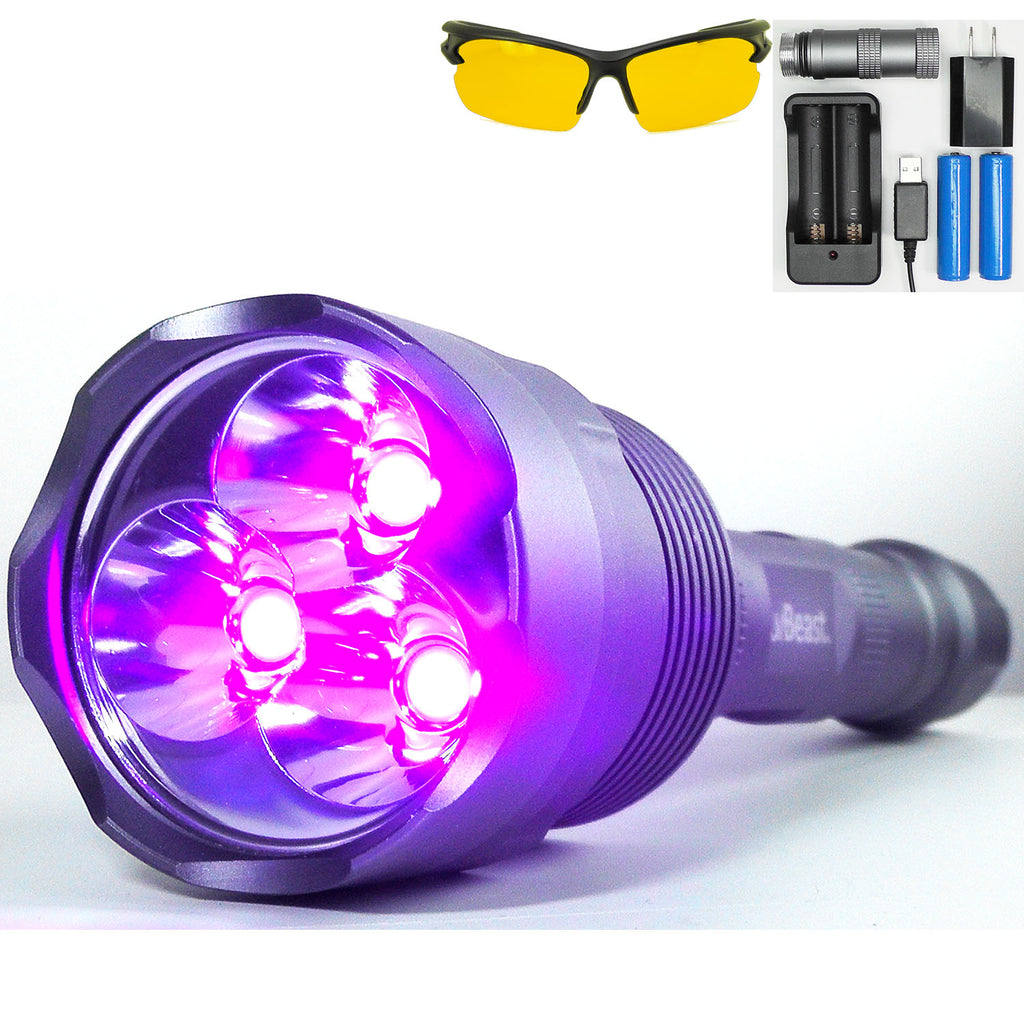 uvBeast Black Light UV Flashlight V3 385-390nm Rechargeable 18650 Battery POWER PACK EDITION